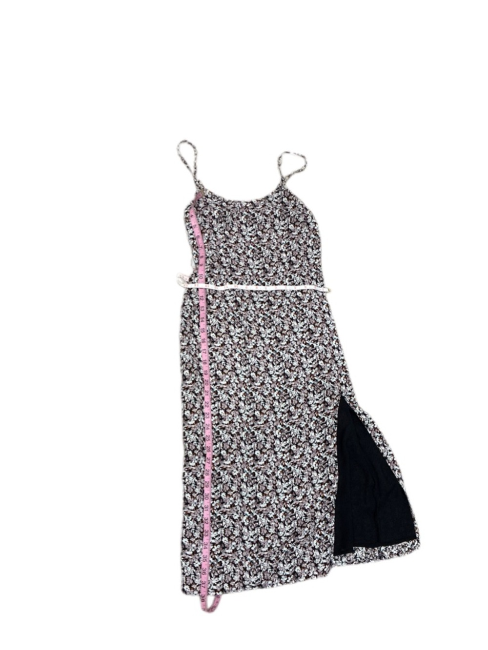 Women  Black Floral Print Slip Dress with Side Slit
